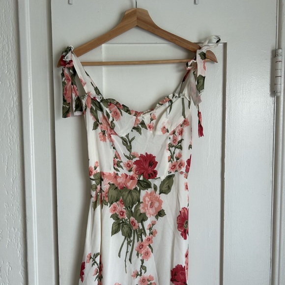 Reformation Floral Midi Dress in Cream and Red - Picture 2 of 7